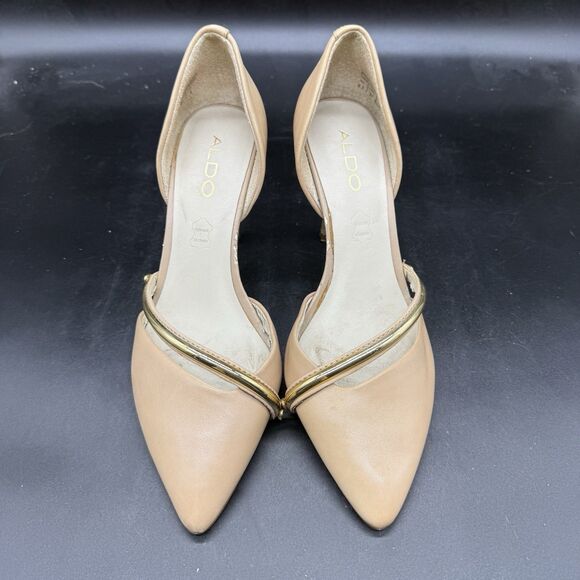 ALDO Pointed Toe Beige Pump Heel Womens Size 6.5 Gold Trim - Picture 3 of 10